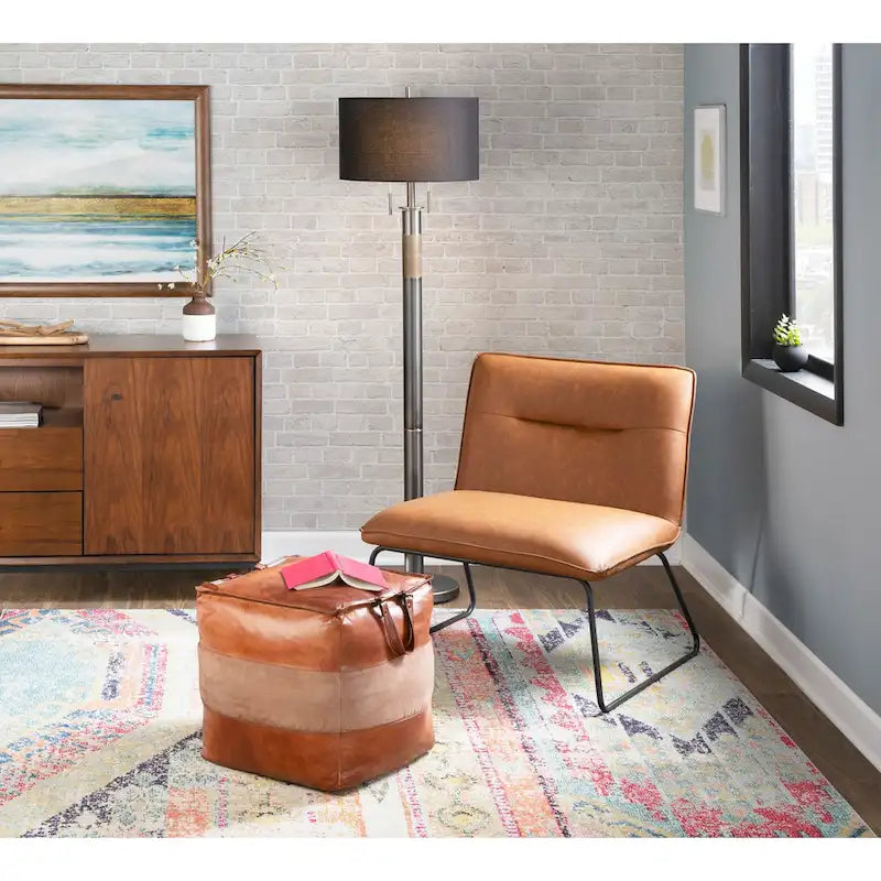 Pouf industriel Carbon Loft Najah en cuir et toile