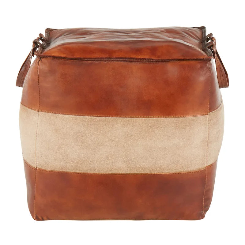 Pouf industriel Carbon Loft Najah en cuir et toile