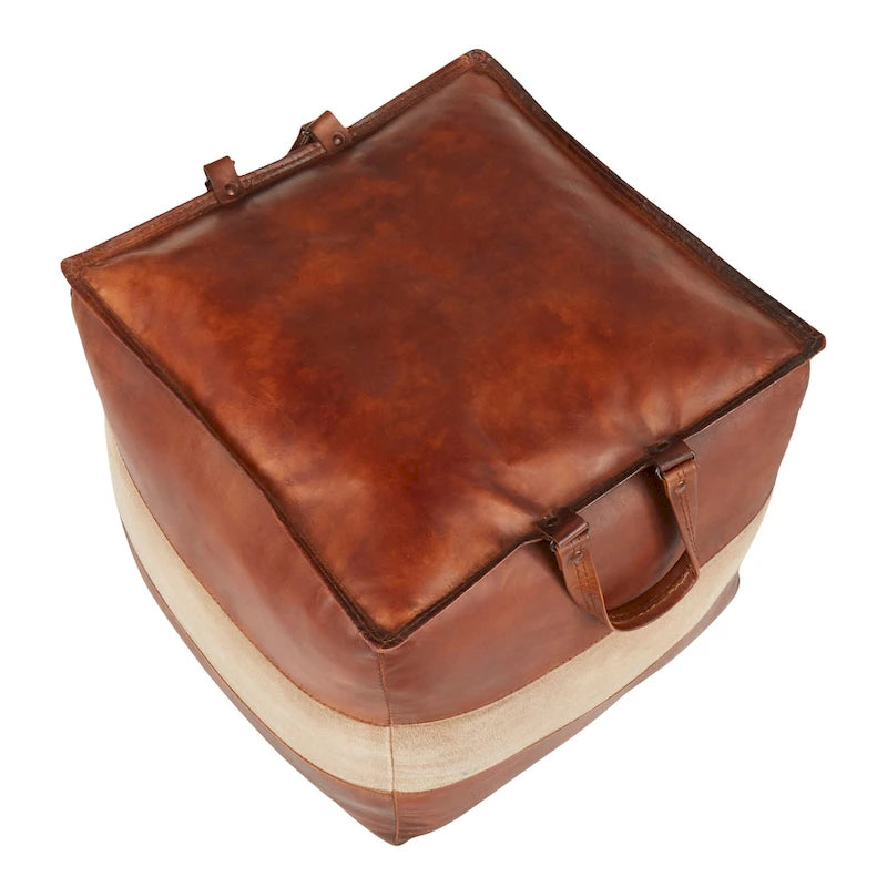 Pouf industriel Carbon Loft Najah en cuir et toile