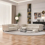 Morden Fort Tufted Upholstered Chesterfield set Loveseat, Sofa 2 PCS for Living Room, Fabric, Linen