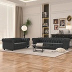 Ensemble Chesterfield capitonné Morden Fort, canapé 2 pièces, tissu lin, pour salon