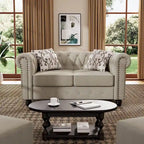 Ensemble Chesterfield capitonné Morden Fort, canapé 2 pièces, tissu lin, pour salon