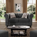 Ensemble Chesterfield capitonné Morden Fort, canapé 2 pièces, tissu lin, pour salon