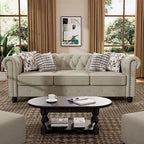 Ensemble Chesterfield capitonné Morden Fort, canapé 2 pièces, tissu lin, pour salon