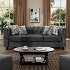 Ensemble Chesterfield capitonné Morden Fort, canapé 2 pièces, tissu lin, pour salon