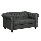 Ensemble Chesterfield capitonné Morden Fort, canapé 2 pièces, tissu lin, pour salon