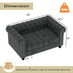 Ensemble Chesterfield capitonné Morden Fort, canapé 2 pièces, tissu lin, pour salon