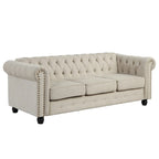 Ensemble Chesterfield capitonné Morden Fort, canapé 2 pièces, tissu lin, pour salon