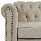 Ensemble Chesterfield capitonné Morden Fort, canapé 2 pièces, tissu lin, pour salon