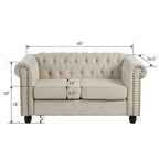 Ensemble Chesterfield capitonné Morden Fort, canapé 2 pièces, tissu lin, pour salon