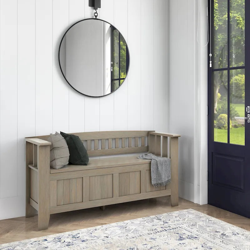 Banc de rangement d'entrée WYNDENHALL Normandy en bois massif de 122 cm (48 pouces)