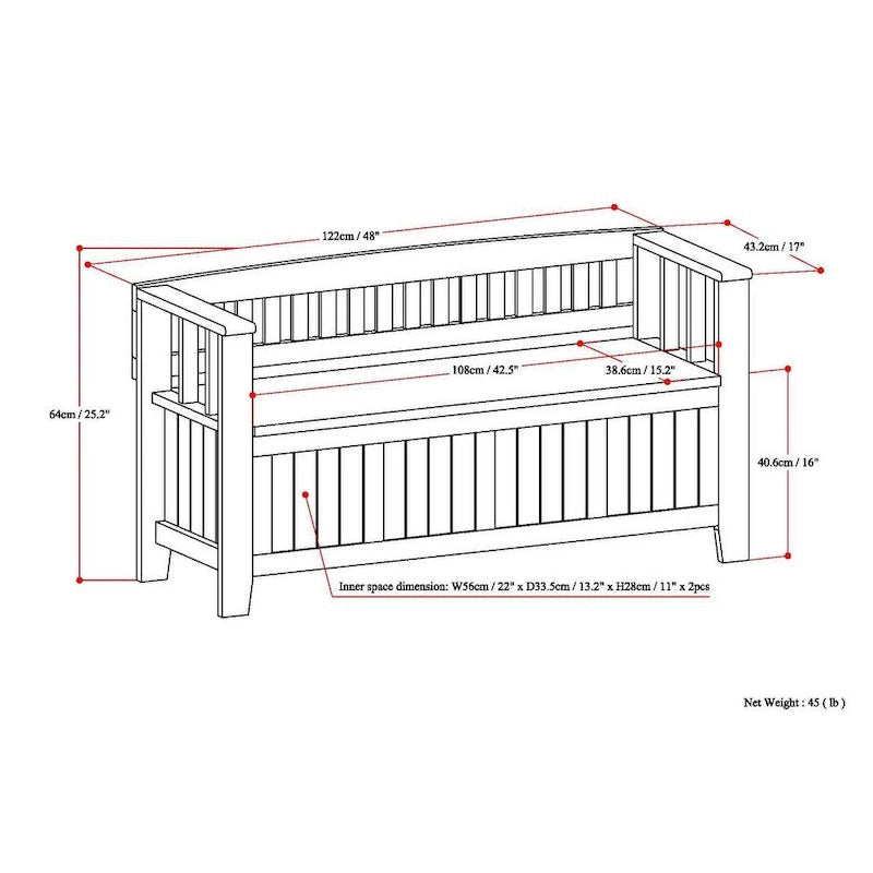 Banc de rangement d'entrée WYNDENHALL Normandy en bois massif de 122 cm (48 pouces)