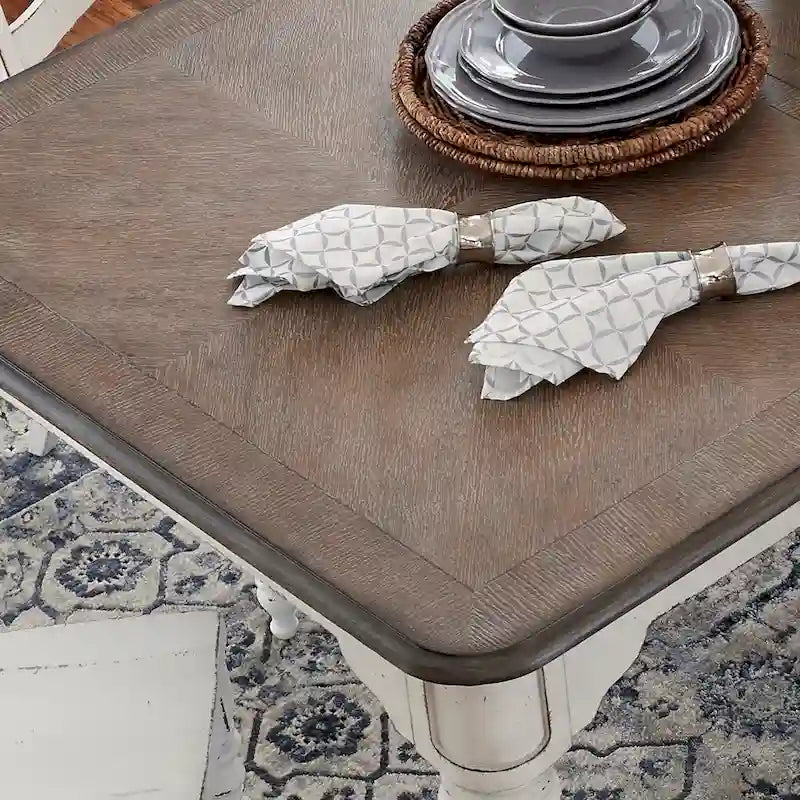 Ensemble de table à pieds 7 pièces Magnolia Manor Antique White Weathered Bark Opt