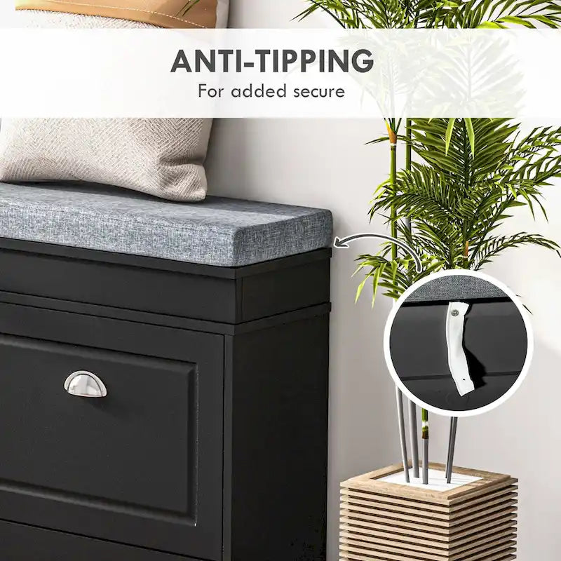 Banc à chaussures HOMCOM avec coussin, 2 tiroirs et étagère réglable, blanc - 41 x 9,5 x 21,75