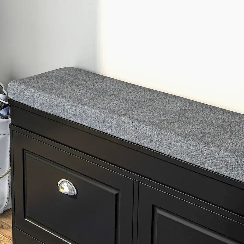 Banc à chaussures HOMCOM avec coussin, 2 tiroirs et étagère réglable, blanc - 41 x 9,5 x 21,75