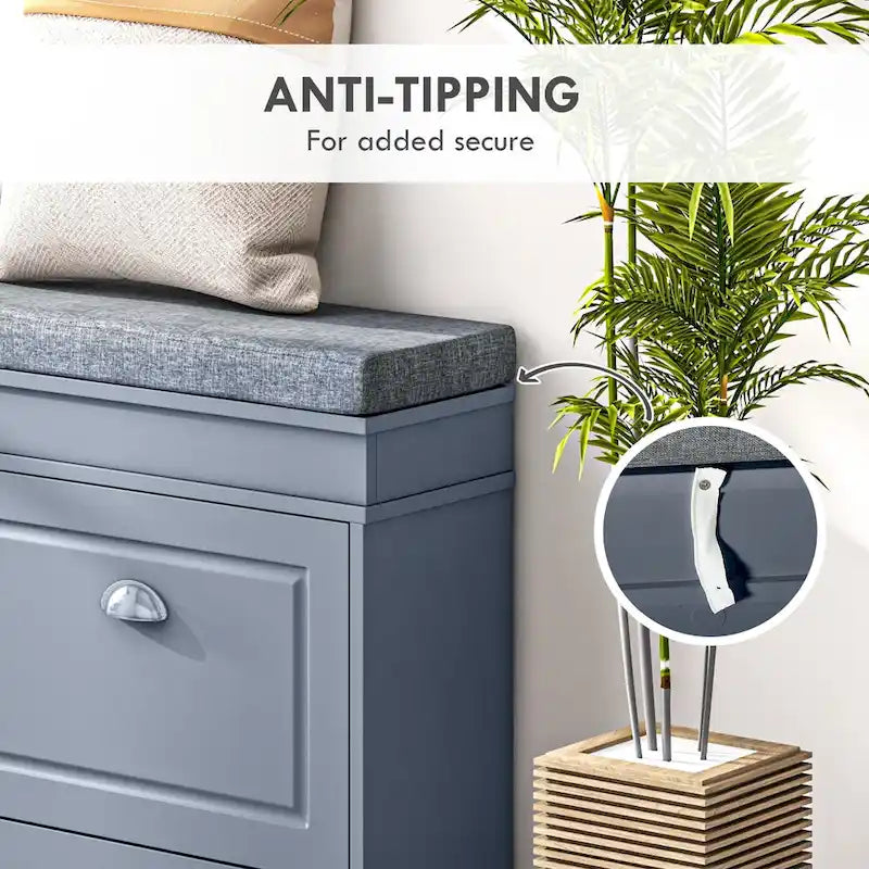 Banc à chaussures HOMCOM avec coussin, 2 tiroirs et étagère réglable, blanc - 41 x 9,5 x 21,75