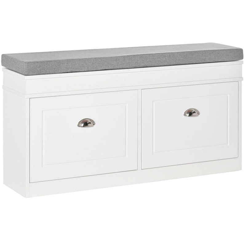 Banc à chaussures HOMCOM avec coussin, 2 tiroirs et étagère réglable, blanc - 41 x 9,5 x 21,75