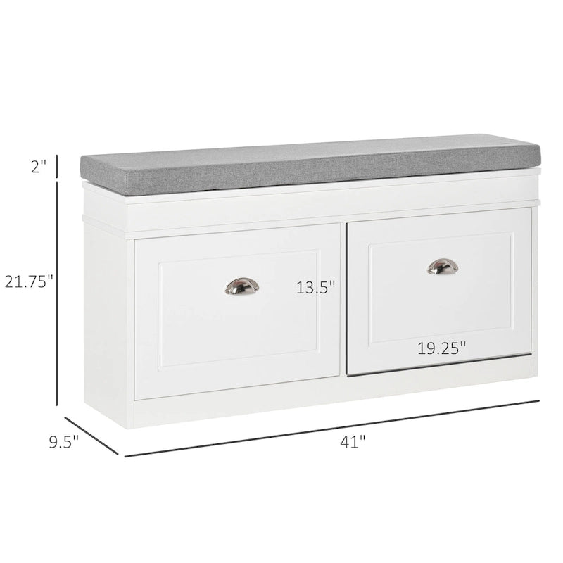 Banc à chaussures HOMCOM avec coussin, 2 tiroirs et étagère réglable, blanc - 41 x 9,5 x 21,75