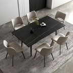 7 Piece 62.9 inch to 94.4 inch Extendable Dining Table Set with Sintered Stone Top 6 Chairs