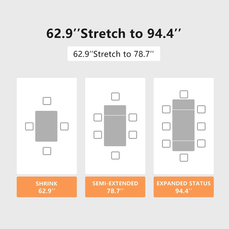 Ensemble de salle à manger extensible 7 pièces (de 62,9 pouces à 94,4 pouces) avec plateau en pierre frittée et 6 chaises