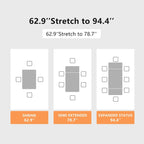 Ensemble de salle à manger extensible 7 pièces (de 62,9 pouces à 94,4 pouces) avec plateau en pierre frittée et 6 chaises