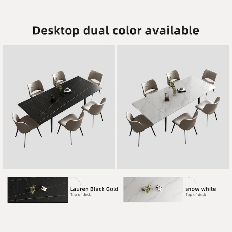 Ensemble de salle à manger extensible 7 pièces (de 62,9 pouces à 94,4 pouces) avec plateau en pierre frittée et 6 chaises