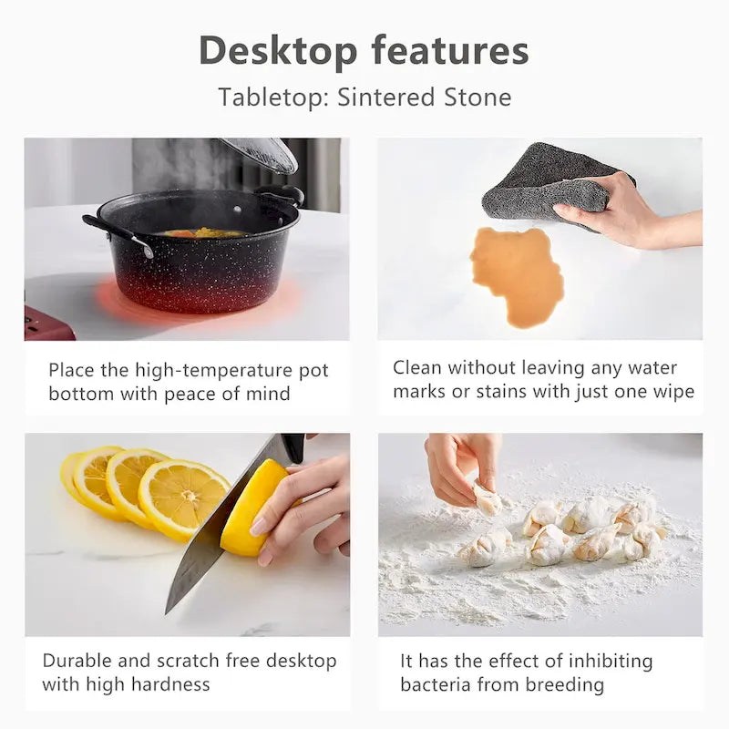 Ensemble de salle à manger extensible 7 pièces (de 62,9 pouces à 94,4 pouces) avec plateau en pierre frittée et 6 chaises