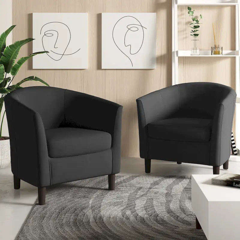 Ensemble de 2 fauteuils d'appoint modernes en lin, style tonneau, avec accoudoirs club