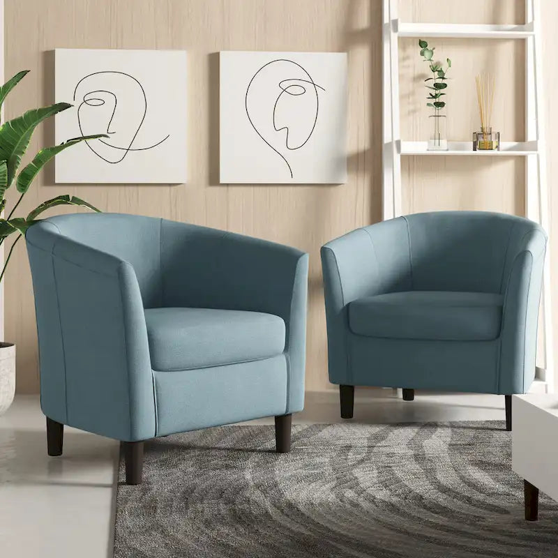 Ensemble de 2 fauteuils d'appoint modernes en lin, style tonneau, avec accoudoirs club