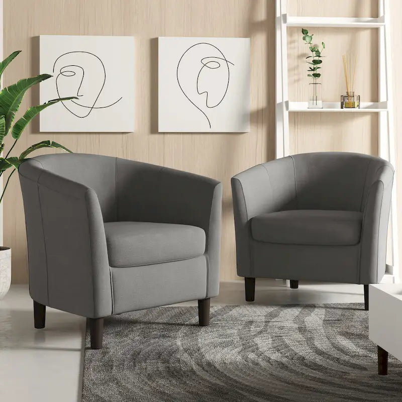 Ensemble de 2 fauteuils d'appoint modernes en lin, style tonneau, avec accoudoirs club