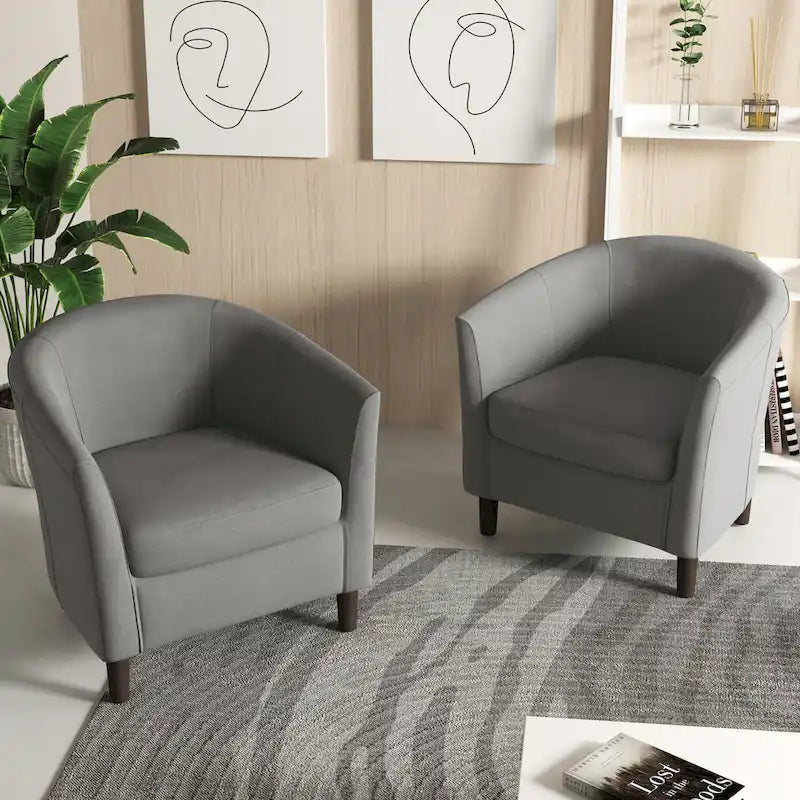 Ensemble de 2 fauteuils d'appoint modernes en lin, style tonneau, avec accoudoirs club