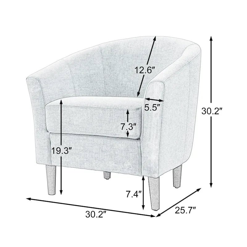 Ensemble de 2 fauteuils d'appoint modernes en lin, style tonneau, avec accoudoirs club