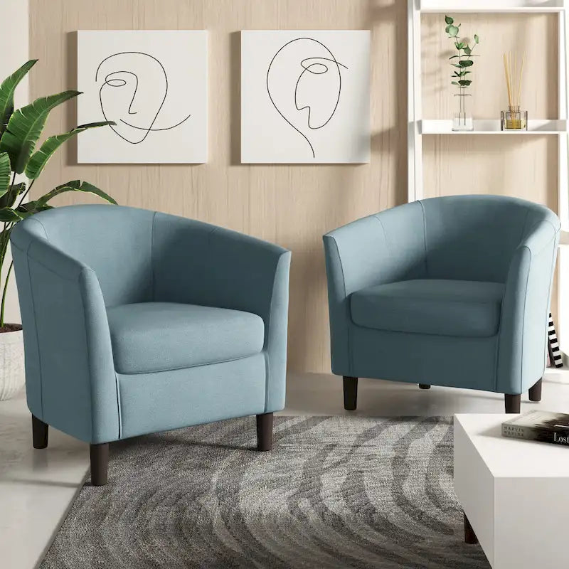 Ensemble de 2 fauteuils d'appoint modernes en lin, style tonneau, avec accoudoirs club