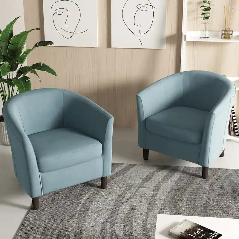 Ensemble de 2 fauteuils d'appoint modernes en lin, style tonneau, avec accoudoirs club