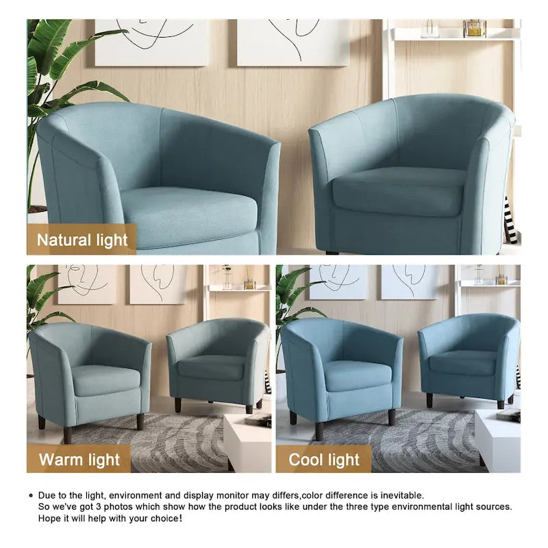 Ensemble de 2 fauteuils d'appoint modernes en lin, style tonneau, avec accoudoirs club