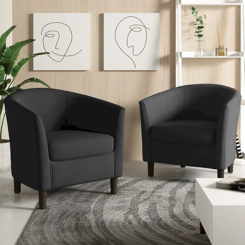 Ensemble de 2 fauteuils d'appoint modernes en lin, style tonneau, avec accoudoirs club