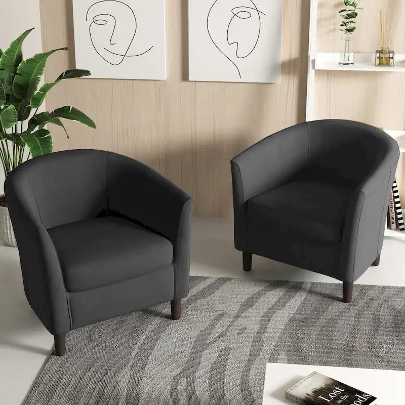 Ensemble de 2 fauteuils d'appoint modernes en lin, style tonneau, avec accoudoirs club