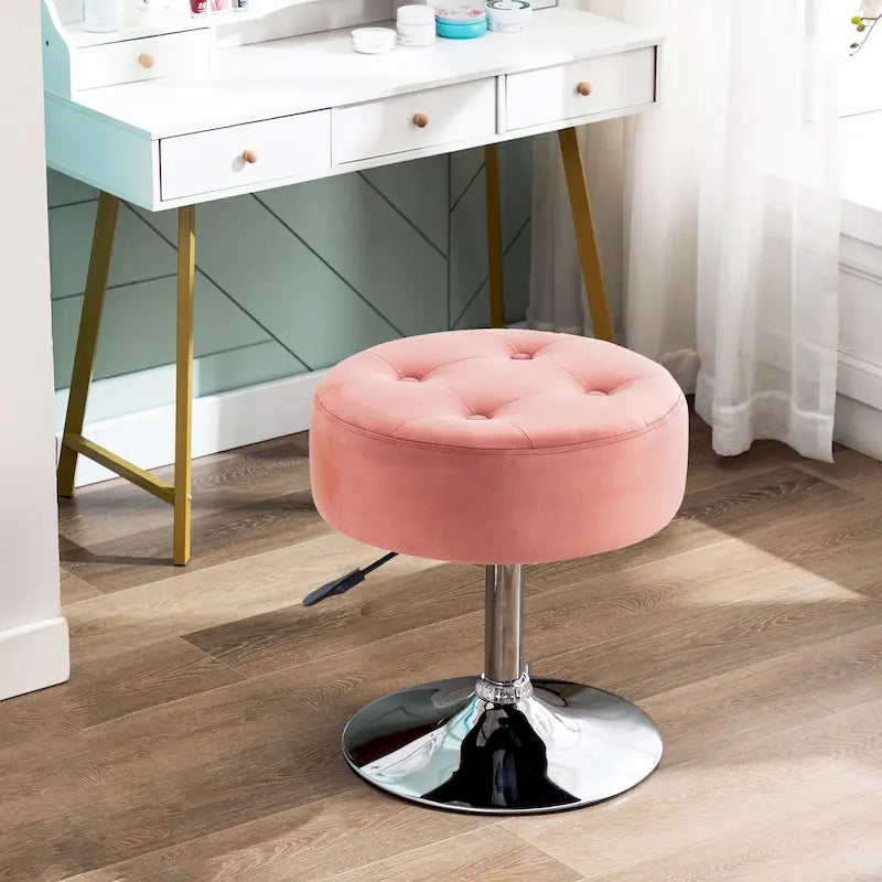 Tabouret de coiffeuse rond pivotant à hauteur réglable avec repose-pieds