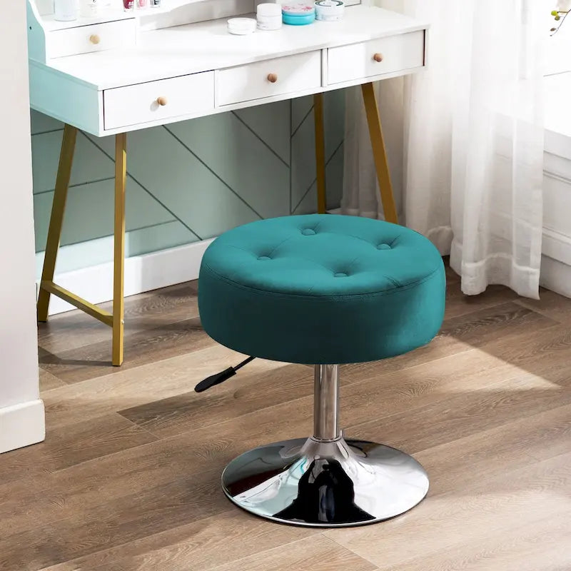 Tabouret de coiffeuse rond pivotant à hauteur réglable avec repose-pieds