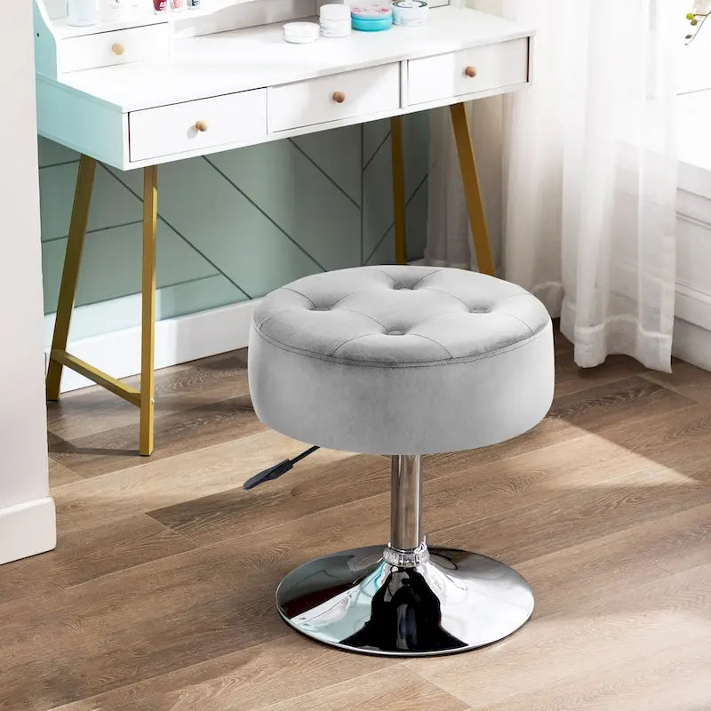 Tabouret de coiffeuse rond pivotant à hauteur réglable avec repose-pieds