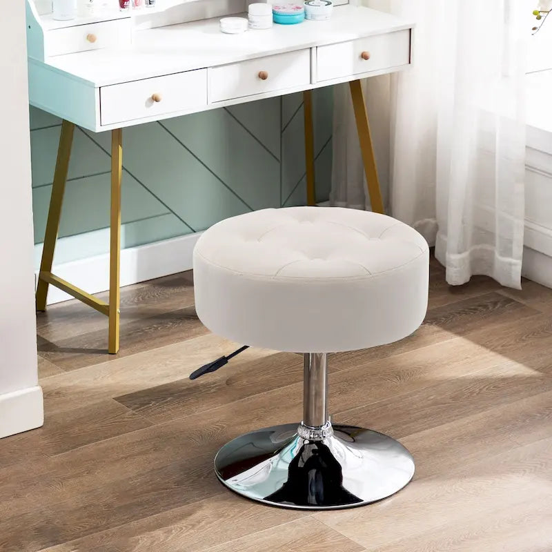 Tabouret de coiffeuse rond pivotant à hauteur réglable avec repose-pieds