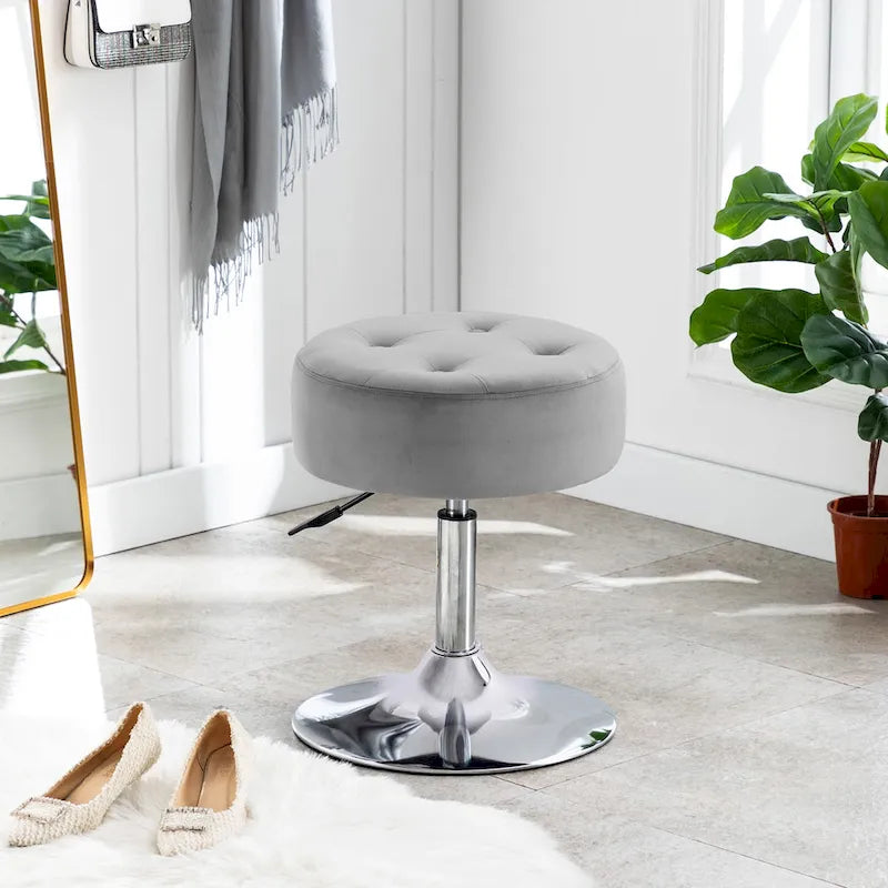 Tabouret de coiffeuse rond pivotant à hauteur réglable avec repose-pieds