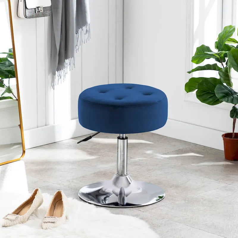 Tabouret de coiffeuse rond pivotant à hauteur réglable avec repose-pieds