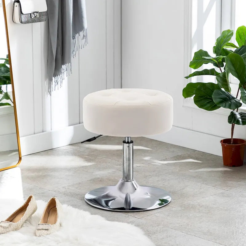 Tabouret de coiffeuse rond pivotant à hauteur réglable avec repose-pieds