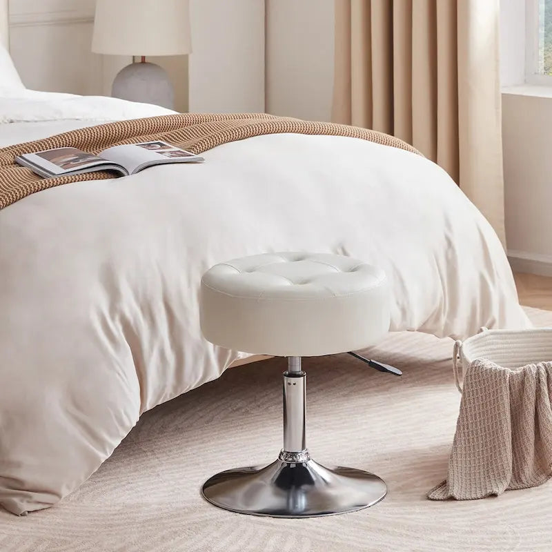 Tabouret de coiffeuse rond pivotant à hauteur réglable avec repose-pieds