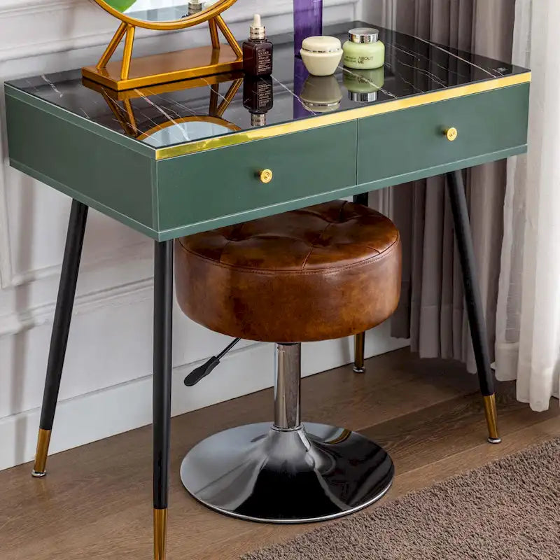 Tabouret de coiffeuse rond pivotant à hauteur réglable avec repose-pieds