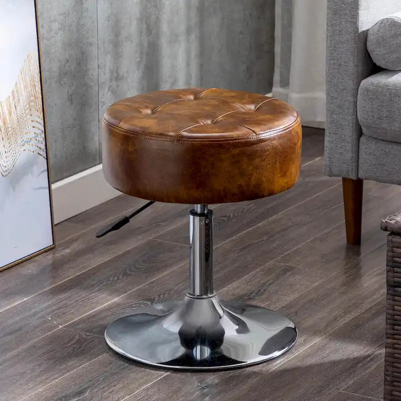 Tabouret de coiffeuse rond pivotant à hauteur réglable avec repose-pieds