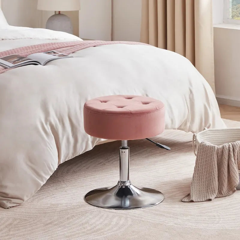 Tabouret de coiffeuse rond pivotant à hauteur réglable avec repose-pieds