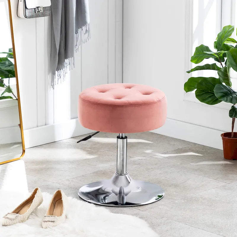 Tabouret de coiffeuse rond pivotant à hauteur réglable avec repose-pieds