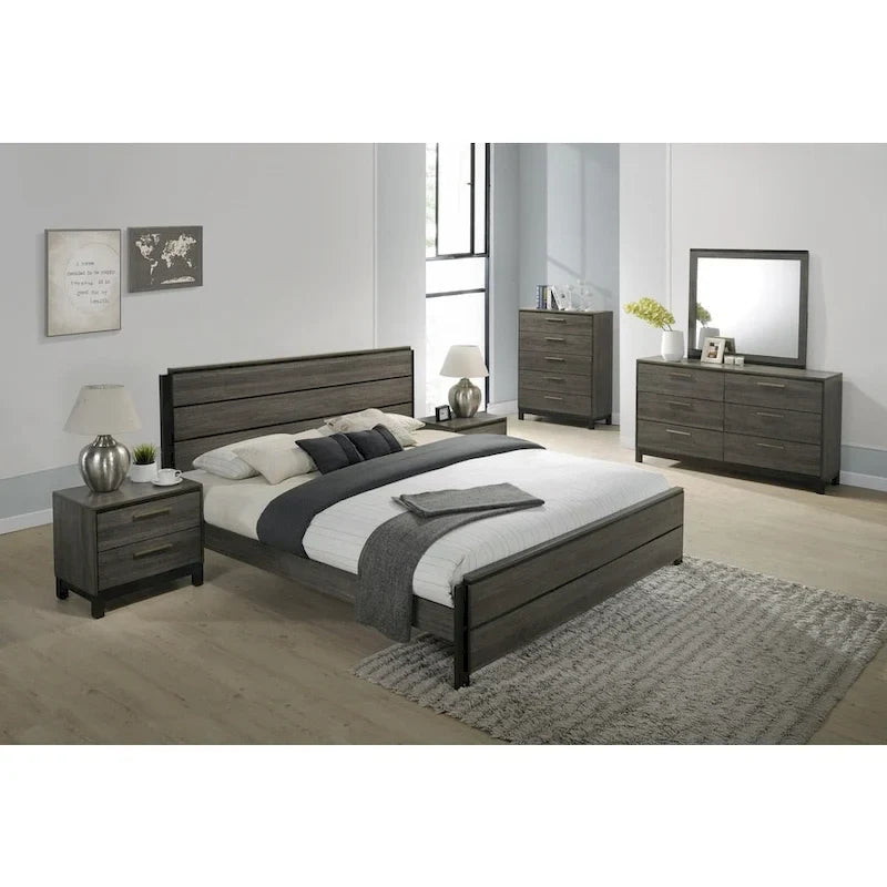 Ensemble de chambre à coucher Roundhill Furniture Ioana 187 Queen 6 pièces en bois gris antique